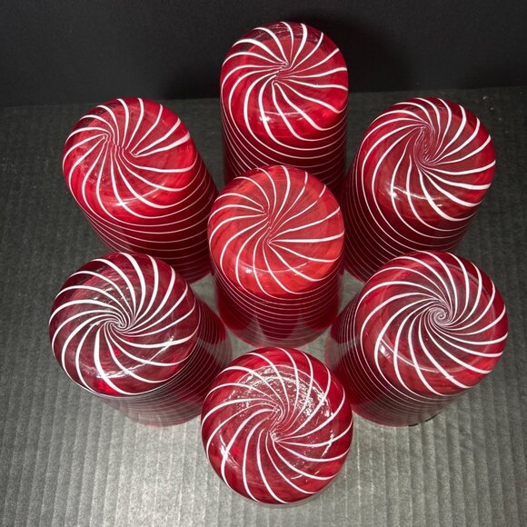 Vintage Blown Swirl Red Cocktail 16 oz Glasses Set of 7  4 1/2" tall 3 3/4" wide - Picture 5 of 8